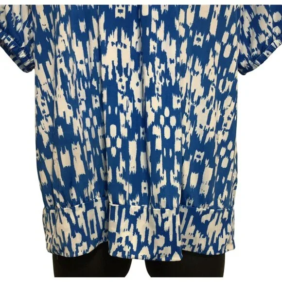 Cathy Daniels Blue/White  Geometric Print Short Sleeve Shirt Women’s Size Large - Picture 3 of 6